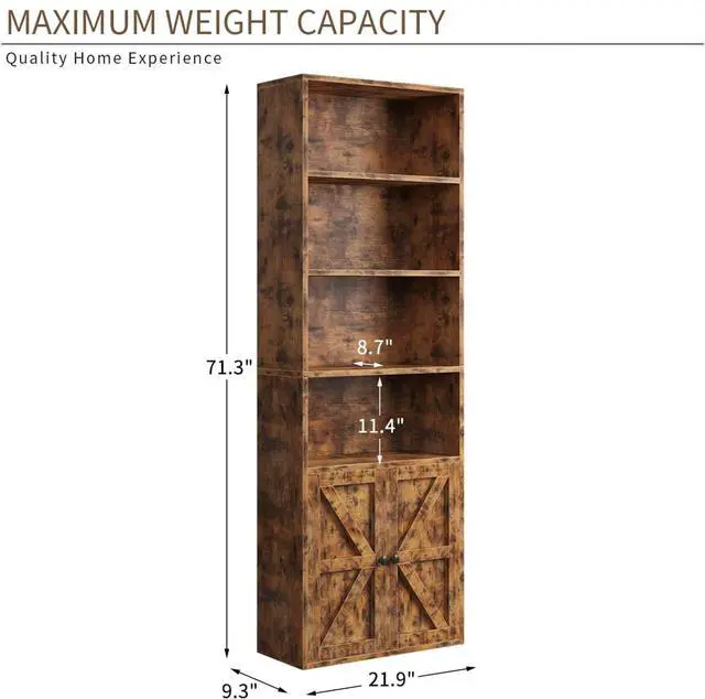 Alt view image 2 of 12 - 6-Tier Bookshelf and Bookcase Set of 2, Wooden Bookshelves with Cabinet Doors, Floor Bookshelves and Office Storage Cabinets for Home Office, Living Room (Brown 2 Pack, 6-Tier)
