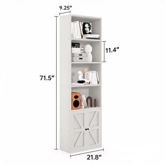 Alt view image 2 of 5 - 6-Tier Bookshelf and Bookcase Set of 2, Wooden Bookshelves with Cabinet Doors, Floor Bookshelves and Office Storage Cabinets for Home Office, Living Room (White 2 Pack, 6-Tier)