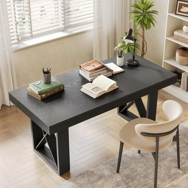 Main image of 63-Inch Long Computer Desk, Simple Wood Thick Appearance Design, Study Writing Gaming Work Executive Desk for Home Office, Black