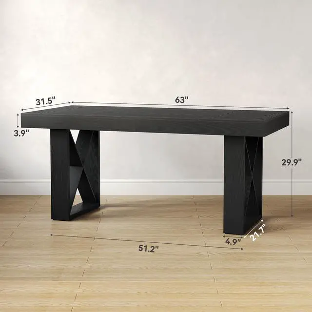 Alt view image 2 of 6 - 63-Inch Long Computer Desk, Simple Wood Thick Appearance Design, Study Writing Gaming Work Executive Desk for Home Office, Black