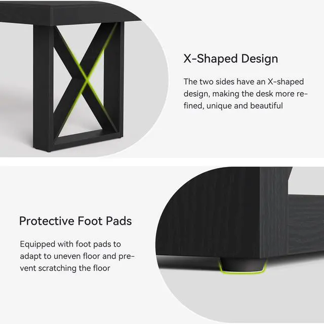 Alt view image 5 of 6 - 63-Inch Long Computer Desk, Simple Wood Thick Appearance Design, Study Writing Gaming Work Executive Desk for Home Office, Black