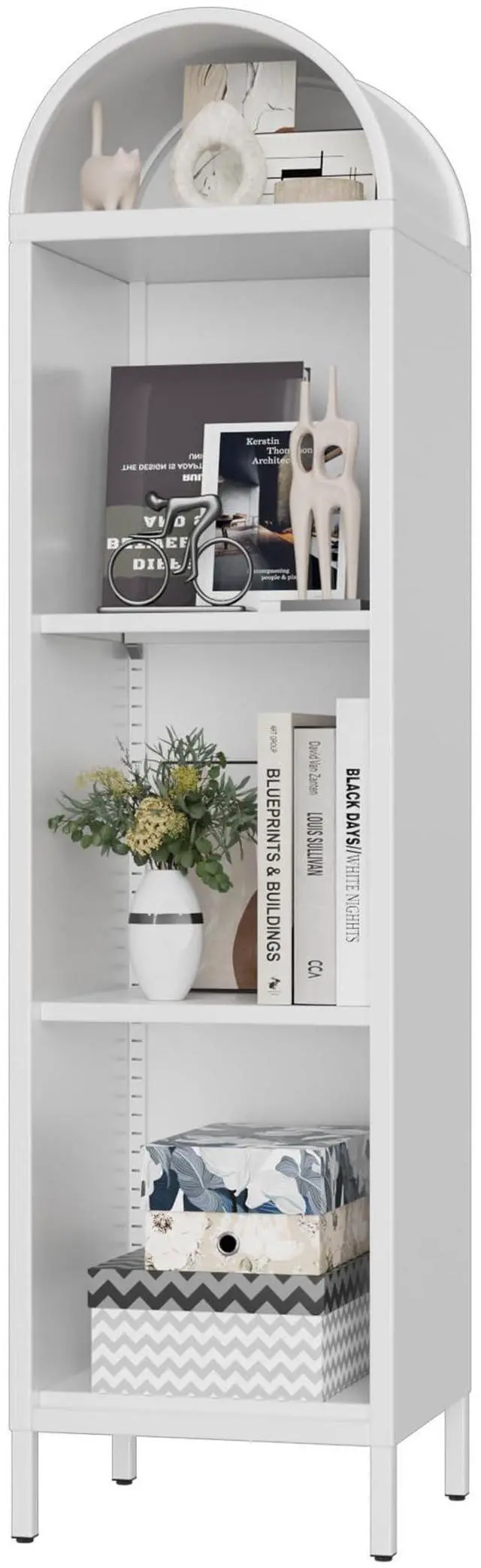 Main image of 63" H Arch Display Bookcase with 2 Adjustable Shelves, Kitchen Pantry Storage Bookshelf for Dining Room, Home, Office, Kitchen, Study Room, Assembly Required, White