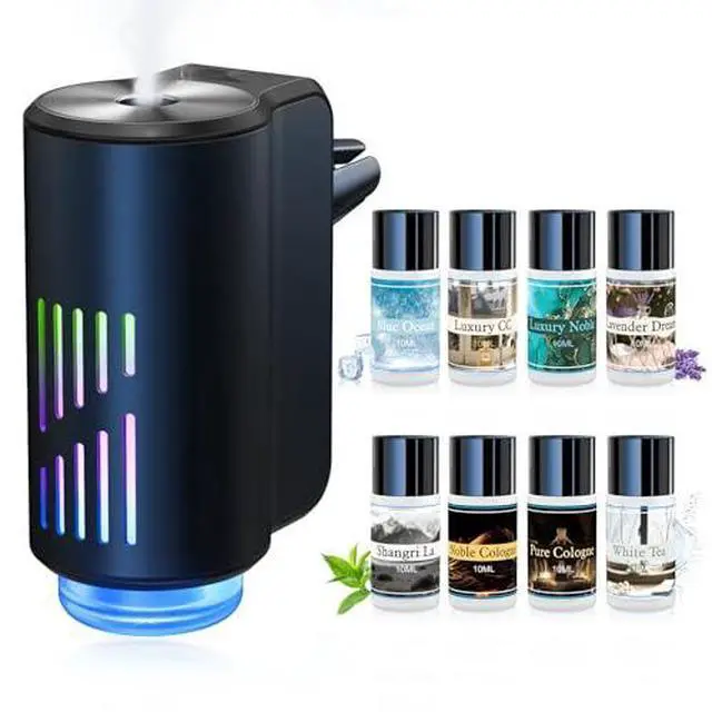 Main image of Car Air Freshener Diffuser, Smart Car Air Freshener with Three Adjustable Light Modes, Rechargeable Aromatizante Para Carro with 8pcs Essential Oil,Long Lasting, Black