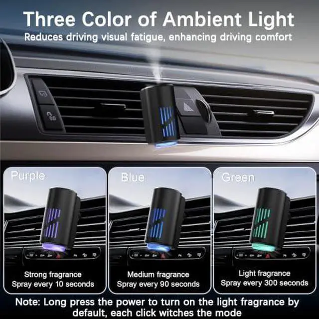 Alt view image 2 of 6 - Car Air Freshener Diffuser, Smart Car Air Freshener with Three Adjustable Light Modes, Rechargeable Aromatizante Para Carro with 8pcs Essential Oil,Long Lasting, Black