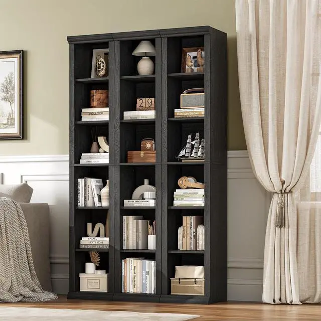Alt view image 3 of 6 - Tall Narrow Bookcase, 6-Tier, Black | Maximizing Vertical Space, Modern Family-Style Design, Suitable for Living Room, Home Office, Bedroom