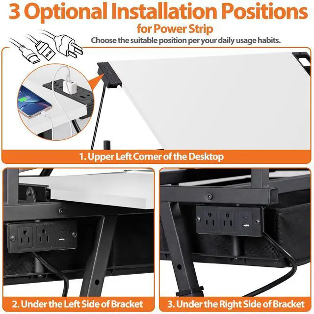 Alt view image 5 of 6 - Adjustable Drafting Table Set with Charging Station, Tilting Drawing Desk Artist Desk with Stool Multifunctional Art Craft Workstation with 2 Storage Drawers, White