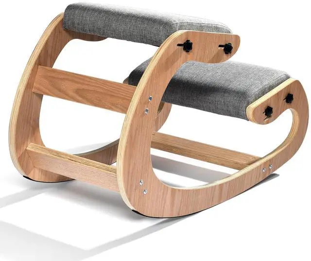 Main image of Kneeling Chair Ergonomic Posture Chair, Wood Adjustable Rocking Knee with Soft Padding, Natural Relief for Neck or Back Pain for Home Office, Max Load 300 lb - Gray