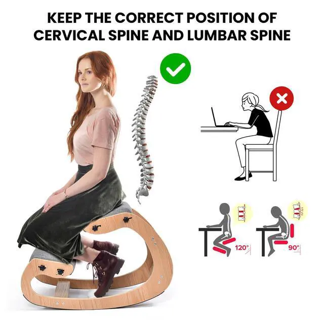 Alt view image 4 of 6 - Kneeling Chair Ergonomic Posture Chair, Wood Adjustable Rocking Knee with Soft Padding, Natural Relief for Neck or Back Pain for Home Office, Max Load 300 lb - Gray