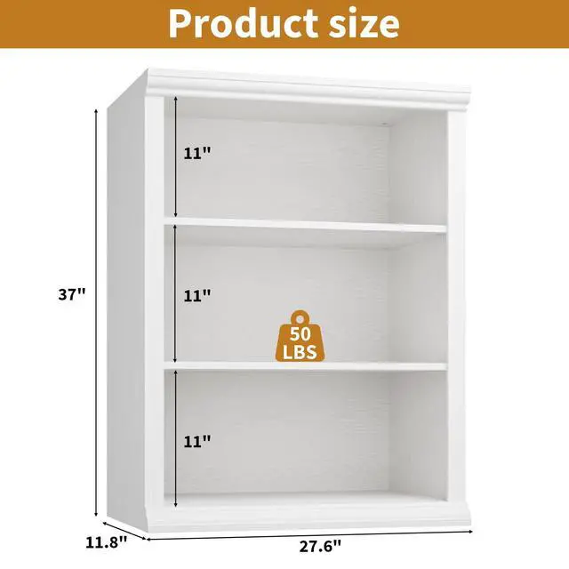 Alt view image 2 of 6 - 3 Tier Bookcase 27.6" W Bookshelf, White | Ample Vertical Storage Space, Modern Minimalist Home Design, For Home Office, Living Room, Bedroom