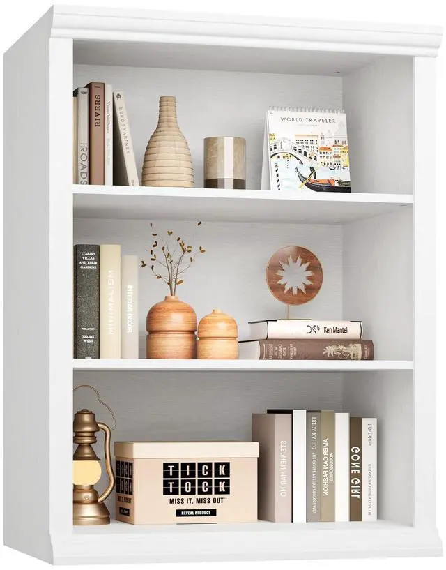Alt view image 6 of 6 - 3 Tier Bookcase 27.6" W Bookshelf, White | Ample Vertical Storage Space, Modern Minimalist Home Design, For Home Office, Living Room, Bedroom