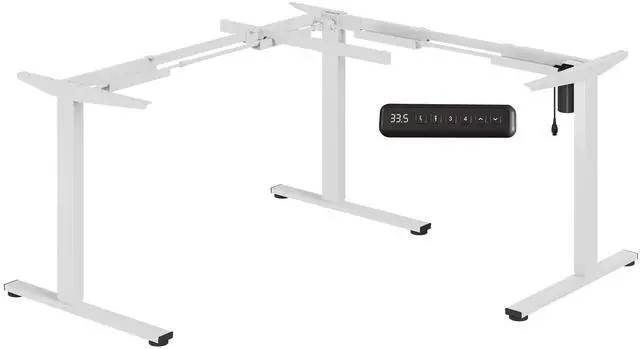 Main image of Electric Height Adjustable 3 Leg Corner Desk Frame, up to 220lbs, Sit Stand Ergonomic L Shaped Frame Only, White