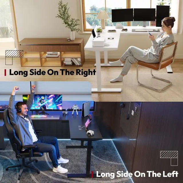 Alt view image 5 of 6 - Electric Height Adjustable 3 Leg Corner Desk Frame, up to 220lbs, Sit Stand Ergonomic L Shaped Frame Only, White