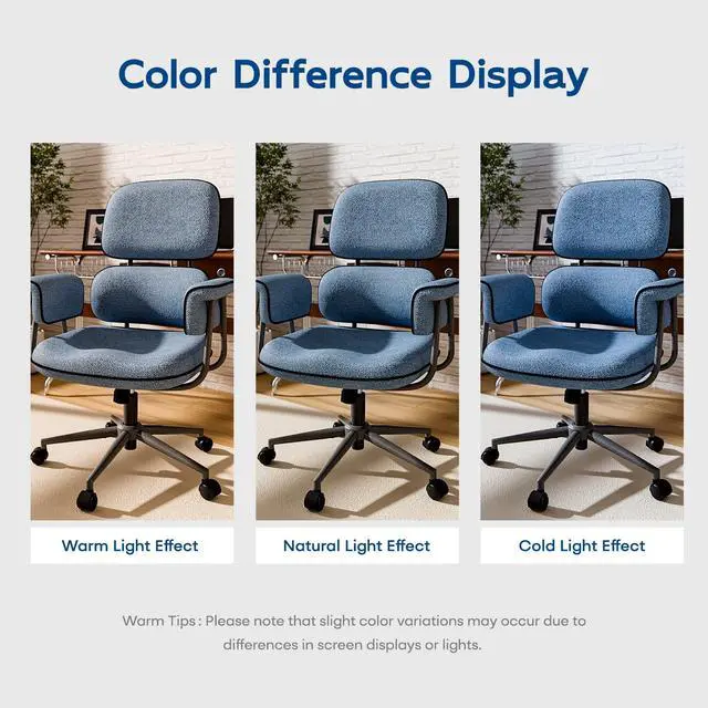 Alt view image 4 of 6 - Blue Office Chair, Memory Foam Seat Mid Century Modern Desk Chair | 3.9" Sloped U-Shaped Memory Foam Cushion, Granular Linen Fabric, Lumbar Support, 1.2mm Sturdy Metal Tube, 400LBS Capacity