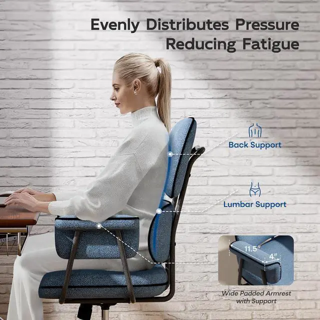 Alt view image 5 of 6 - Blue Office Chair, Memory Foam Seat Mid Century Modern Desk Chair | 3.9" Sloped U-Shaped Memory Foam Cushion, Granular Linen Fabric, Lumbar Support, 1.2mm Sturdy Metal Tube, 400LBS Capacity