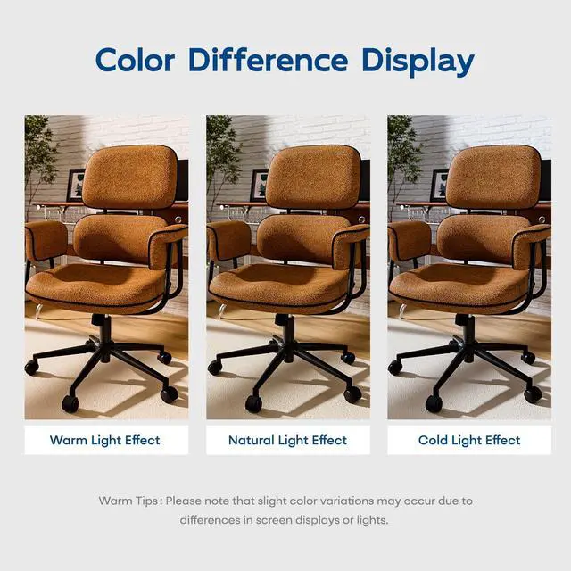 Alt view image 4 of 6 - Brown Office Chair, Memory Foam Seat Mid Century Modern Desk Chair | 3.9" Sloped U-Shaped Memory Foam Cushion, Granular Linen Fabric, Lumbar Support, 1.2mm Sturdy Metal Tube, 400LBS Capacity