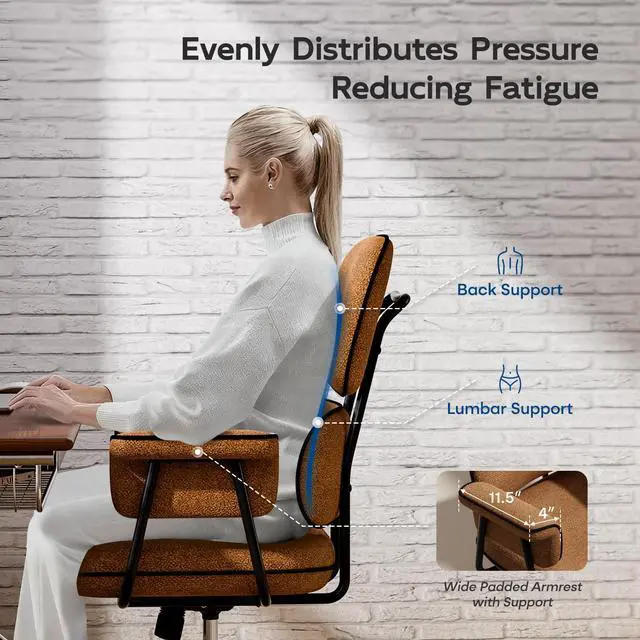 Alt view image 5 of 6 - Brown Office Chair, Memory Foam Seat Mid Century Modern Desk Chair | 3.9" Sloped U-Shaped Memory Foam Cushion, Granular Linen Fabric, Lumbar Support, 1.2mm Sturdy Metal Tube, 400LBS Capacity
