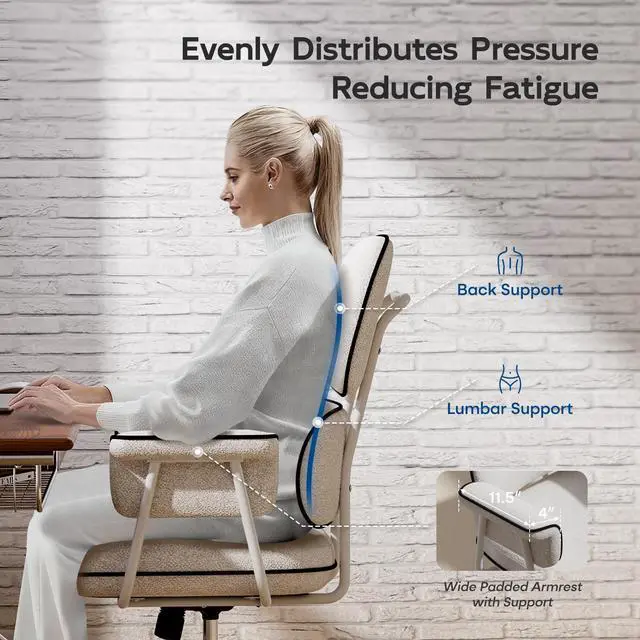 Alt view image 5 of 6 - White Office Chair, Memory Foam Seat Mid Century Modern Desk Chair | 3.9" Sloped U-Shaped Memory Foam Cushion, Granular Linen Fabric, Lumbar Support, 1.2mm Sturdy Metal Tube, 400LBS Capacity