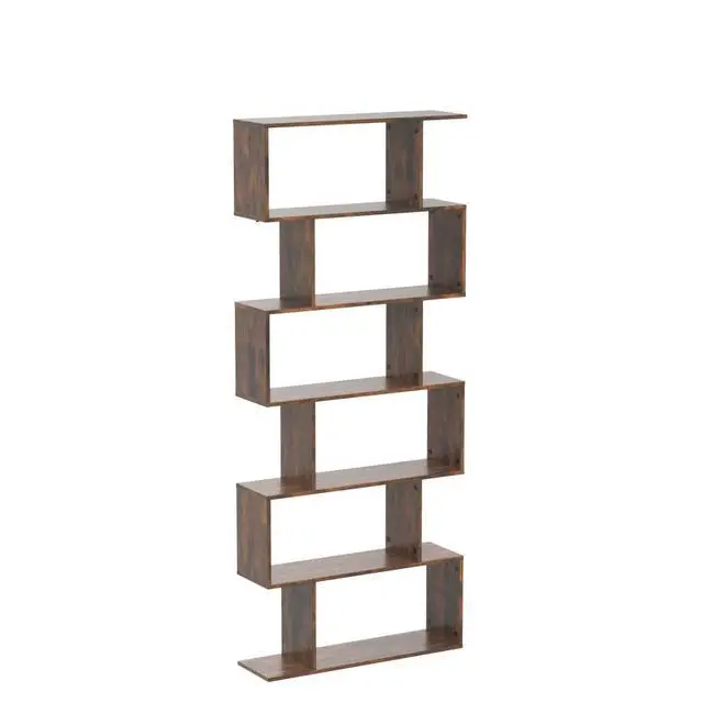 Alt view image 5 of 6 - 6 Tier S Shaped Bookshelf, 31.5''L x 9''W x 75''H, Wooden Bookcase and Bookshelves w/Anti-Toppling Device, Room Divider Display Shelves for Living Room, Home Decor, 6 Shelf Bookshelf