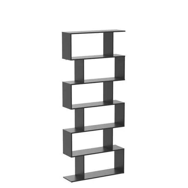 Alt view image 5 of 6 - 6 Tier S Shaped Bookshelf, 31.5''L x 9''W x 75''H, Wooden Bookcase and Bookshelves w/Anti-Toppling Device, Room Divider Display Shelves for Living Room, Home Decor, 6 Shelf Bookshelf