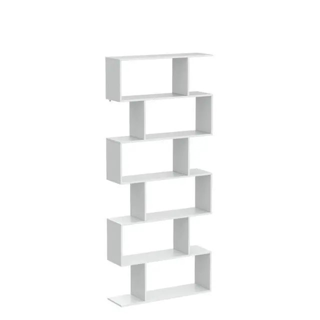 Alt view image 5 of 6 - 6 Tier S Shaped Bookshelf, 31.5''L x 9''W x 75''H, Wooden Bookcase and Bookshelves w/Anti-Toppling Device, Room Divider Display Shelves for Living Room, Home Decor, 6 Shelf Bookshelf