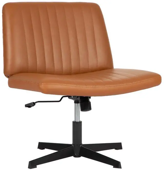 Main image of Criss Cross Chair, Armless Cross Legged Office Chair, Comfortable Vanity Chair with Back, Fabric Adjustable Wide Swivel Criss Cross Desk Chair for Home Office, Brown