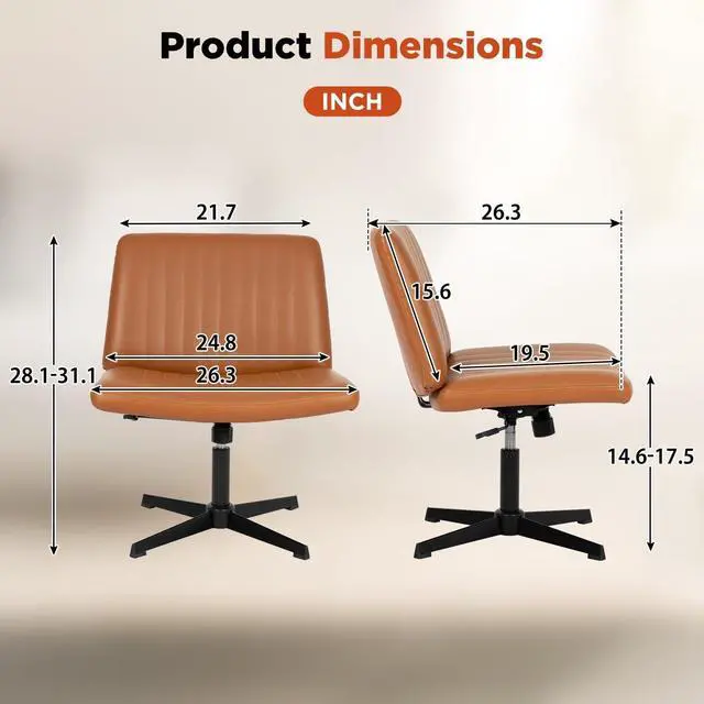 Alt view image 3 of 6 - Criss Cross Chair, Armless Cross Legged Office Chair, Comfortable Vanity Chair with Back, Fabric Adjustable Wide Swivel Criss Cross Desk Chair for Home Office, Brown