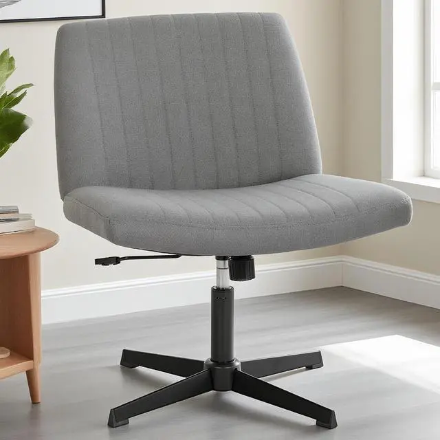 Main image of Criss Cross Chair, Armless Cross Legged Office Chair, Comfortable Vanity Chair with Back, Fabric Adjustable Wide Swivel Criss Cross Desk Chair for Home Office, Grey