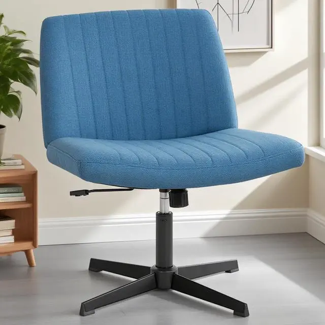 Main image of Criss Cross Chair, Armless Cross Legged Office Chair, Comfortable Vanity Chair with Back, Fabric Adjustable Wide Swivel Criss Cross Desk Chair for Home Office, Blue