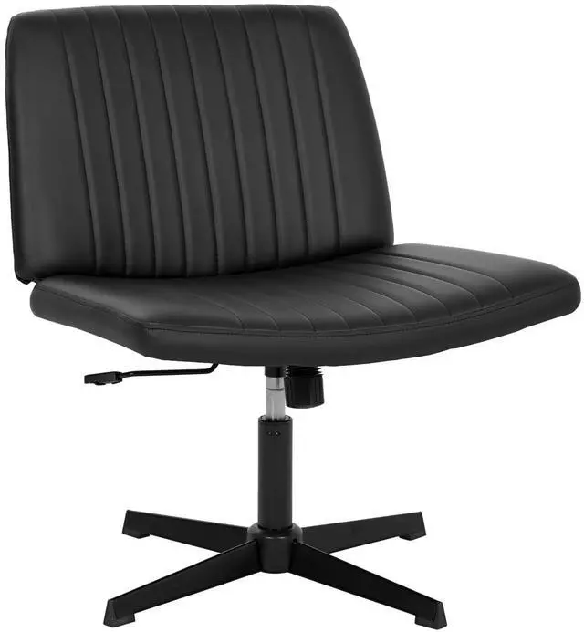 Main image of Criss Cross Chair, Armless Cross Legged Office Chair, Comfortable Vanity Chair with Back, Fabric Adjustable Wide Swivel Criss Cross Desk Chair for Home Office, Black