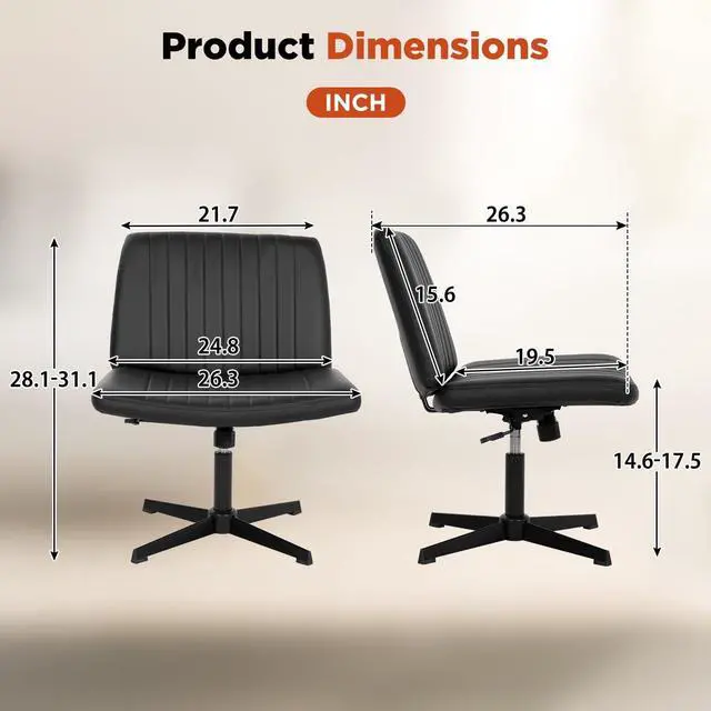 Alt view image 3 of 6 - Criss Cross Chair, Armless Cross Legged Office Chair, Comfortable Vanity Chair with Back, Fabric Adjustable Wide Swivel Criss Cross Desk Chair for Home Office, Black