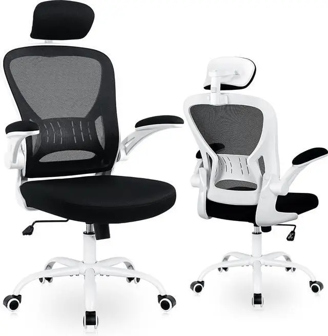 Main image of Office Chair Ergonomic Desk Chair Comfort Adjustable Height with Wheels,Lumbar Support Mesh Swivel Computer Home Office Study Task Chair Black & White