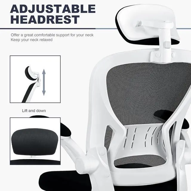Alt view image 4 of 6 - Office Chair Ergonomic Desk Chair Comfort Adjustable Height with Wheels,Lumbar Support Mesh Swivel Computer Home Office Study Task Chair Black & White
