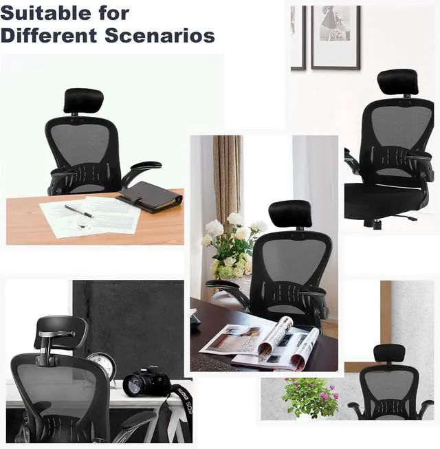Alt view image 6 of 6 - Office Chair Ergonomic Desk Chair Comfort Adjustable Height with Wheels,Lumbar Support Mesh Swivel Computer Home Office Study Task Chair Black & White