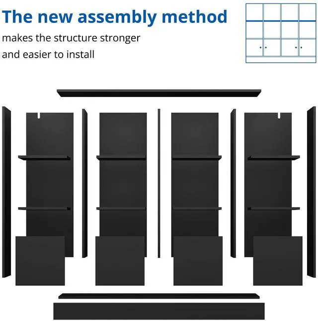 Alt view image 5 of 6 - Black Wood Bookcase, 12 Cube Display Shelf with 4 Doors, 3 Tier Open Bookshelf with Adjustable Shelves for Living Room, Home Office, Entryway