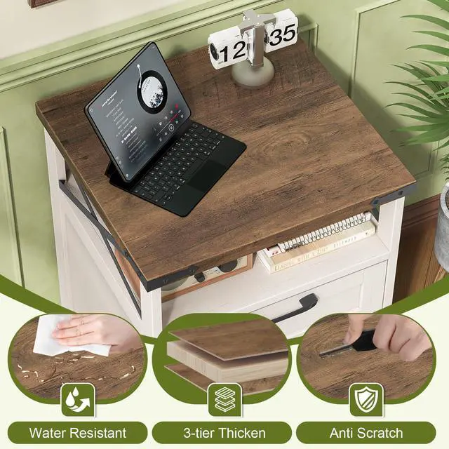 Alt view image 3 of 6 - Farmhouse Filing Cabinet with Open Storage Space & Wheels, Office Filing Vertical Cabinet with 2 Drawers, Printer Stand for Hanging Files Letter/A4, Under Desk Storage Cabinets for Home Office. White