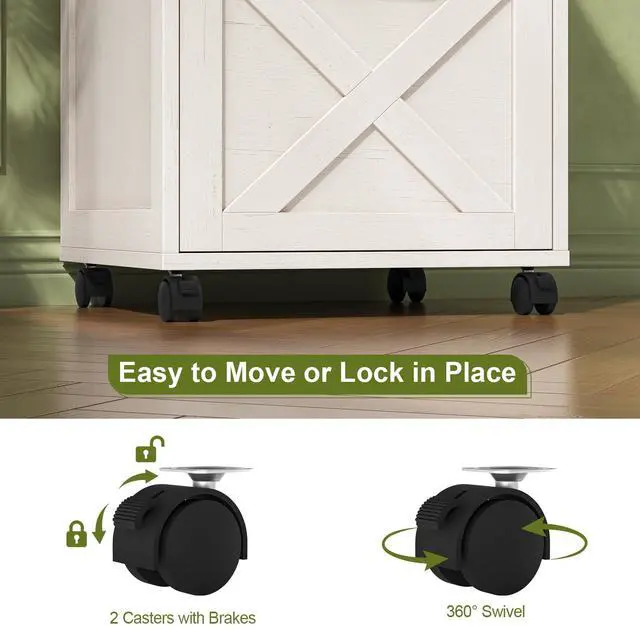 Alt view image 6 of 6 - Farmhouse Filing Cabinet with Open Storage Space & Wheels, Office Filing Vertical Cabinet with 2 Drawers, Printer Stand for Hanging Files Letter/A4, Under Desk Storage Cabinets for Home Office. White