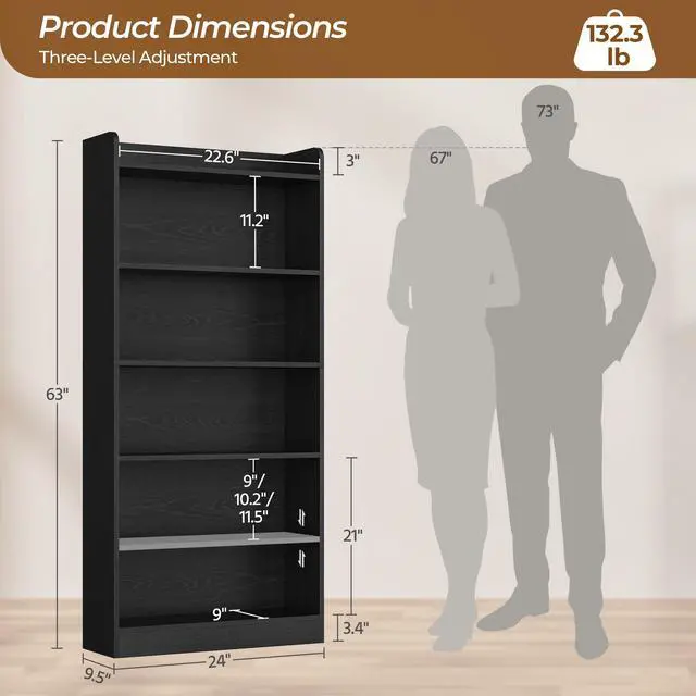 Alt view image 3 of 6 - 6-Tier Open Bookcase and Bookshelf, Modern Simple Floor Standing Display Storage Shelves with Top Open Compartment for Home Office, Study, Living Room - Black