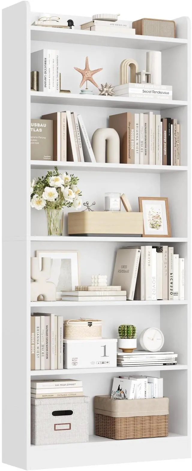 Main image of 7-Tier Open Bookcase and Bookshelf, Modern Simple Floor Standing Display Storage Shelves with Top Open Compartment for Home Office, Study, Living Room - White