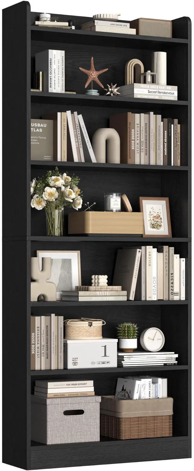 Main image of 7-Tier Open Bookcase and Bookshelf, Modern Simple Floor Standing Display Storage Shelves with Top Open Compartment for Home Office, Study, Living Room - Black