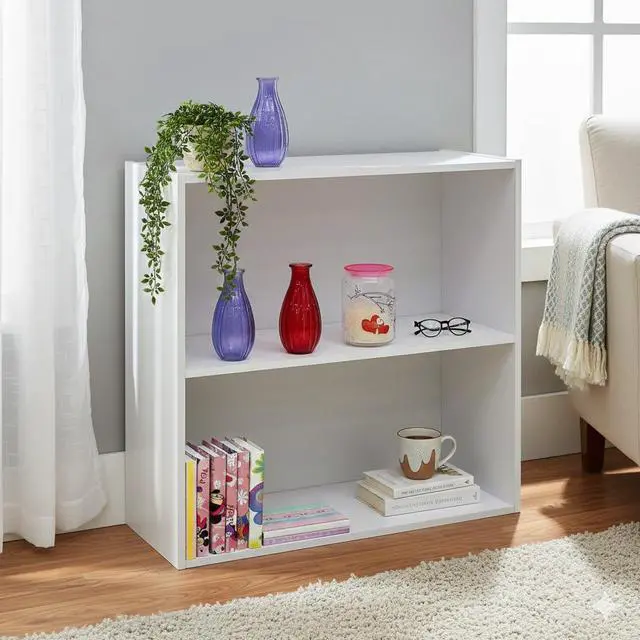 Main image of White Wood 2-Tier Shelf Bookcase Storage Organizer