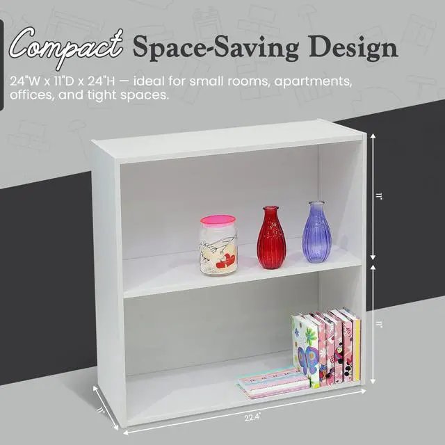 Alt view image 2 of 6 - White Wood 2-Tier Shelf Bookcase Storage Organizer
