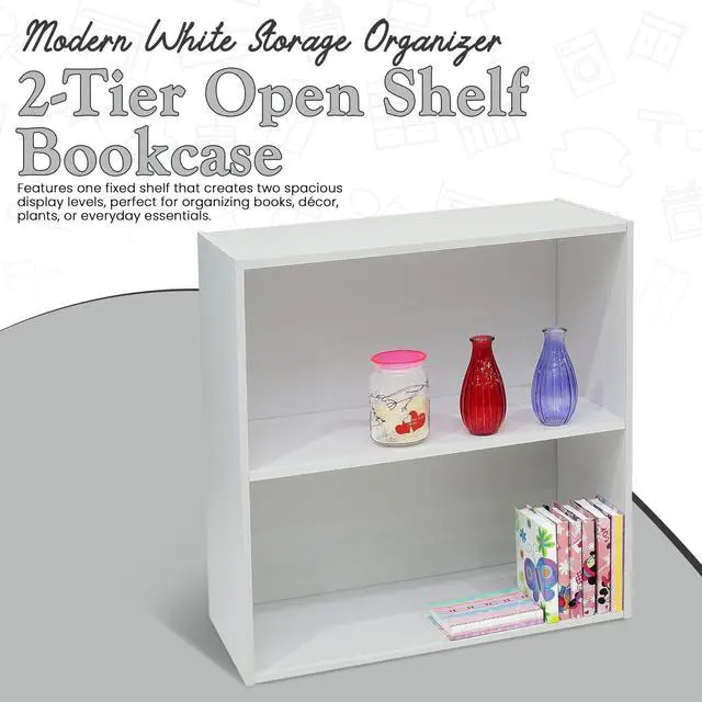 Alt view image 3 of 6 - White Wood 2-Tier Shelf Bookcase Storage Organizer