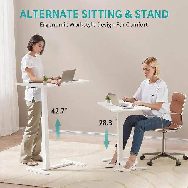Alt view image 3 of 6 - Rolling Teacher Standing Desk with Hidden Wheels,Pneumatic Mobile Laptop Table Height Adjustable Small Sit Standing Desk for Home Office,White