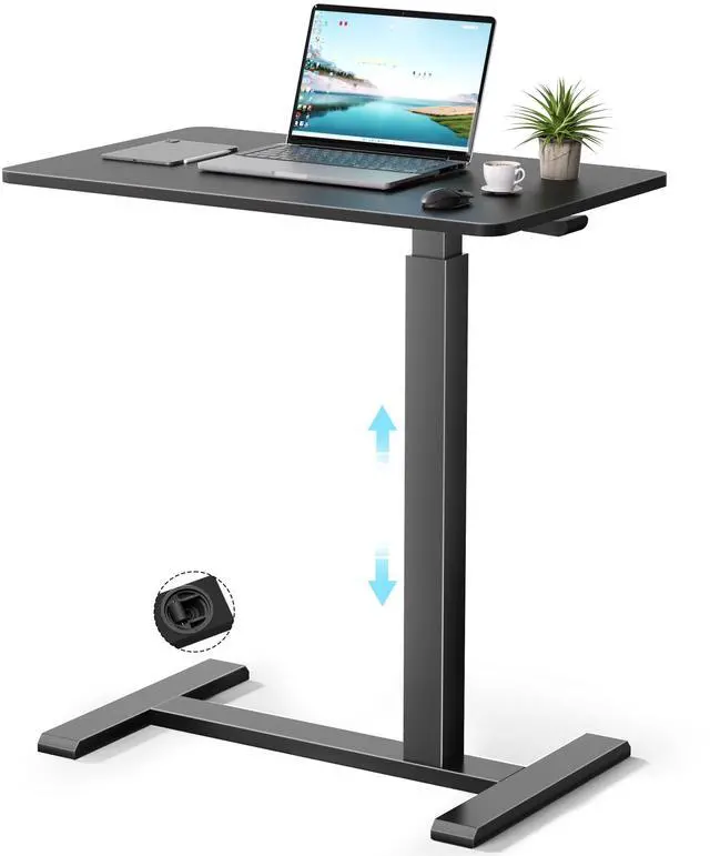 Main image of Mobile Standing Desk with Wheels,Pneumatic Laptop Desk Height Adjustable,Rolling Teacher Overbed Bedside Table for Home,Office,Classroom,Black