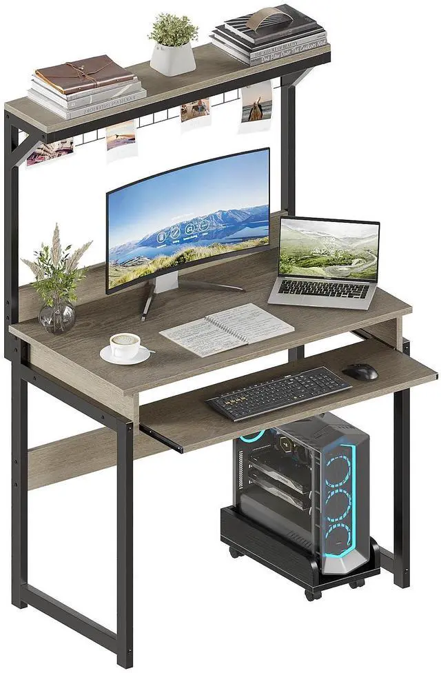 Main image of 31.5" Small Computer Desk with Hutch, Office Desk Study Table Writing Desk Workstation PC Table for Home Office, Space Saving Design
