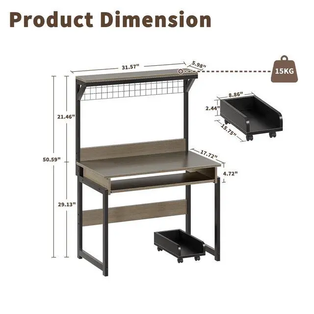 Alt view image 3 of 6 - 31.5" Small Computer Desk with Hutch, Office Desk Study Table Writing Desk Workstation PC Table for Home Office, Space Saving Design