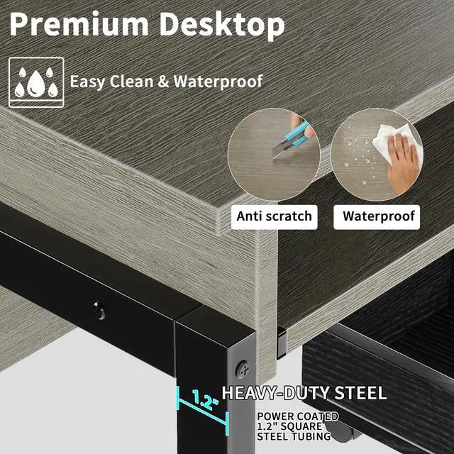Alt view image 6 of 6 - 31.5" Small Computer Desk with Hutch, Office Desk Study Table Writing Desk Workstation PC Table for Home Office, Space Saving Design