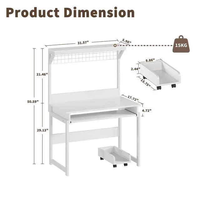 Alt view image 3 of 6 - 31.5" Small Computer Desk with Hutch, Office Desk with Workstation PC Table, Keyboard Tray & Storage for Gaming, Working, Studying, Space-Saving Design, Easy Assembly,White