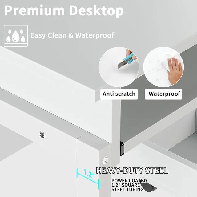 Alt view image 6 of 6 - 31.5" Small Computer Desk with Hutch, Office Desk with Workstation PC Table, Keyboard Tray & Storage for Gaming, Working, Studying, Space-Saving Design, Easy Assembly,White