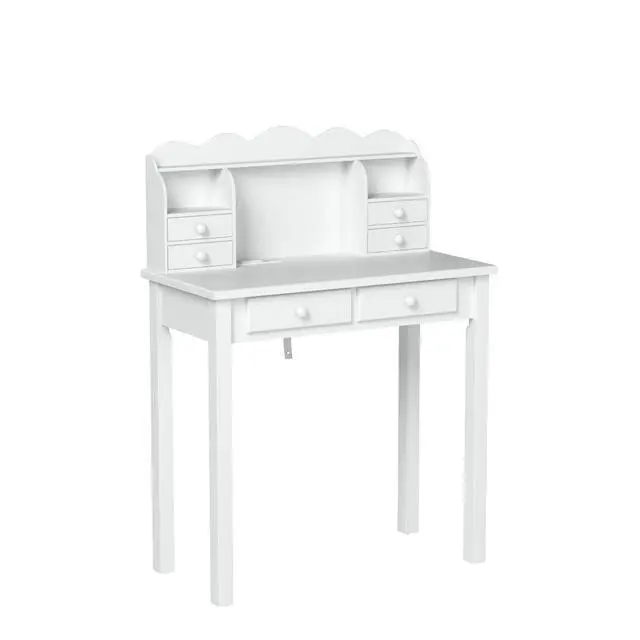 Alt view image 5 of 6 - Small White Writing Desk with Hutch and USB Ports, 31.5 inch Home Office Desk with Drawers, Study Table for Kids/Student, Makeup Dressing Table Save Space Gifts